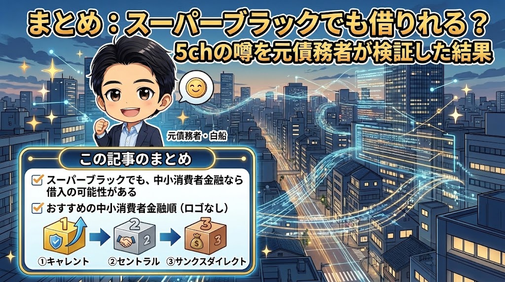 まとめ:スーパーブラックでも借りれる?5chの噂を元債務者が検証した結果
