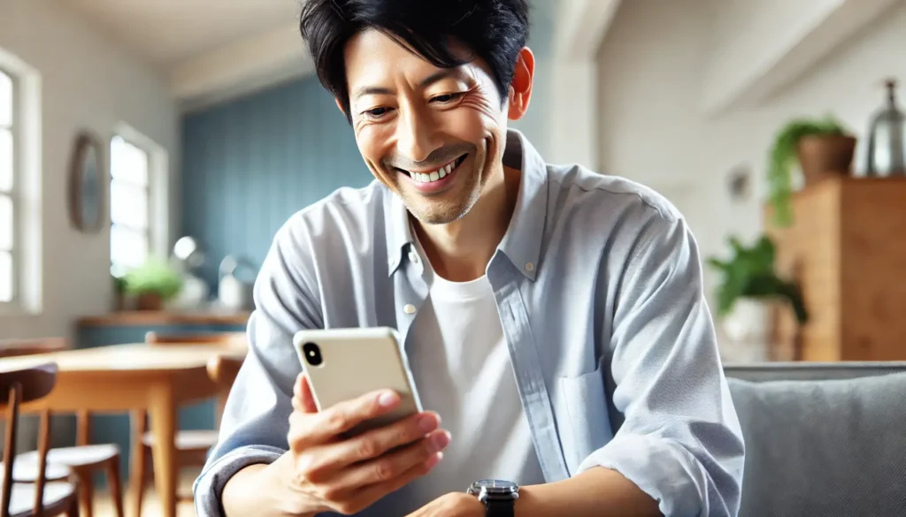セントラルの5chの口コミを見て喜ぶ男性