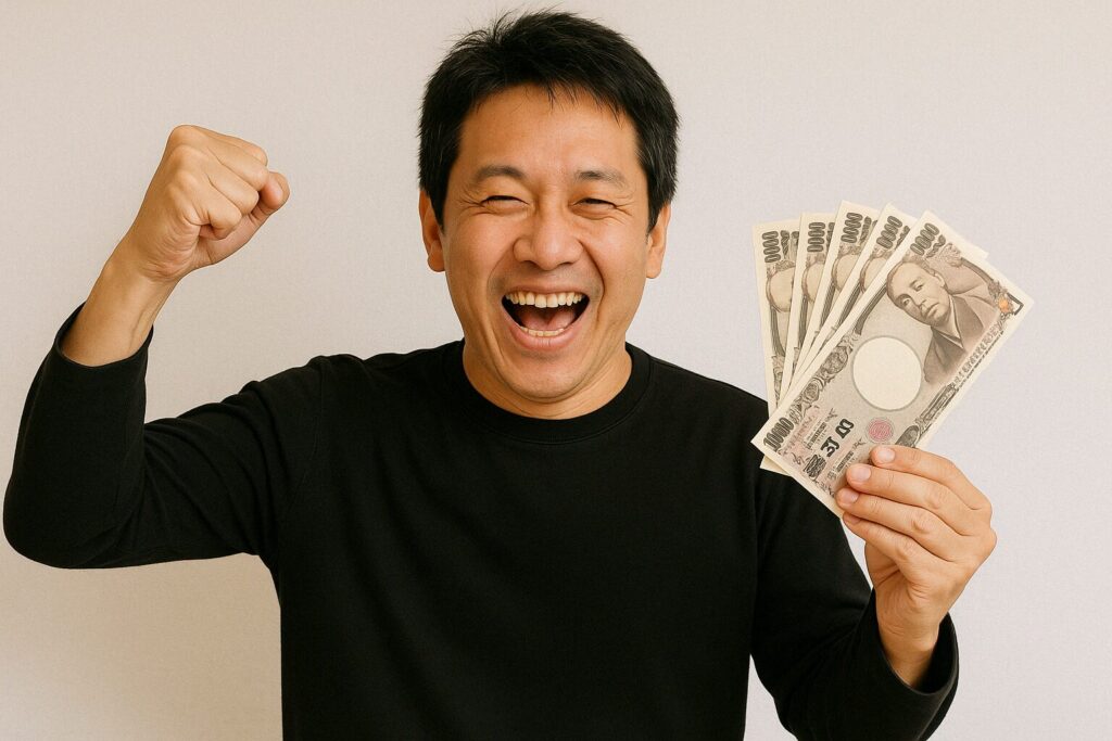 クイックトラストのファクタリングで資金調達できて喜んでいる男性