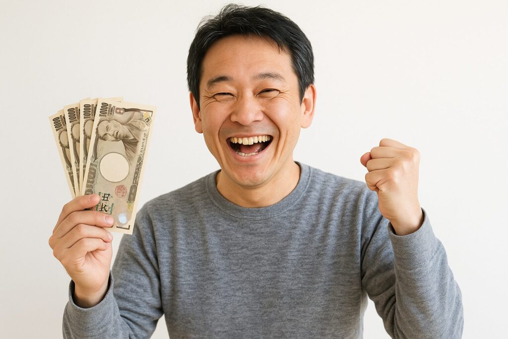 フリーローンよしきから融資を受けて喜ぶ男性