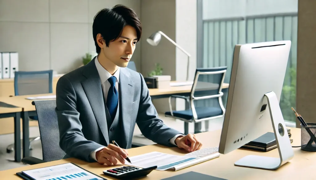 フリーローンよしきの審査をする従業員の男性