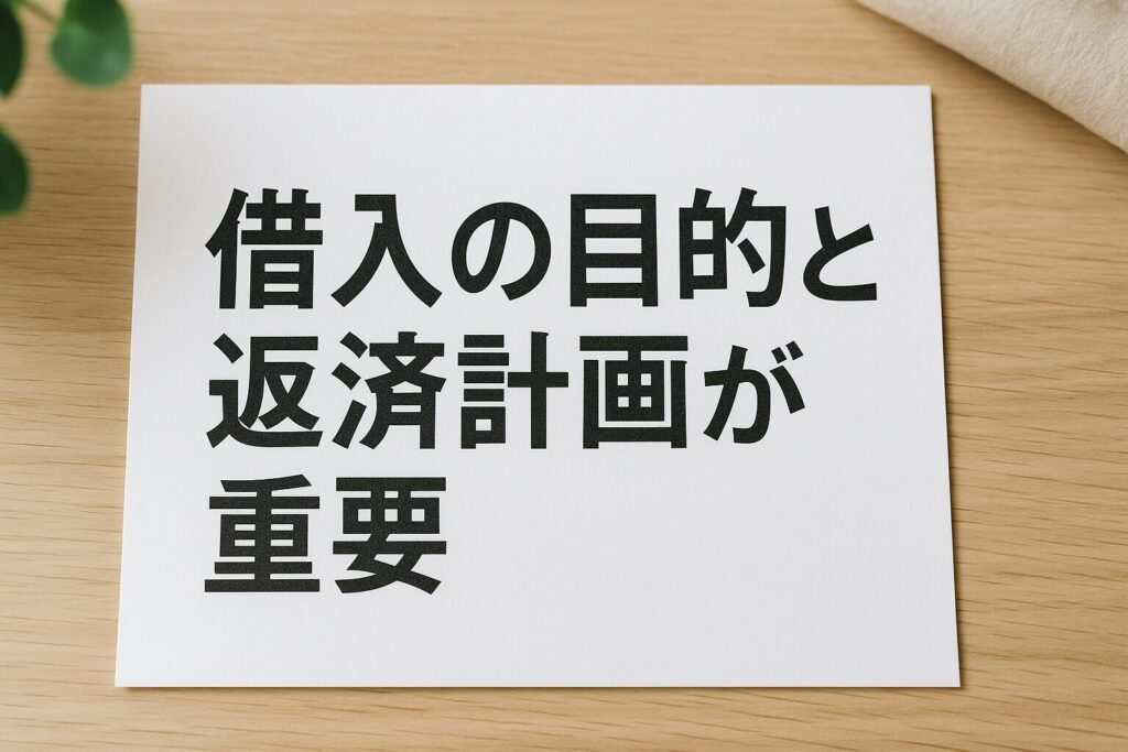 スーパーブラックでも借りれる消費者金融から借入れの目的と返済計画が重要と書かれている用紙
