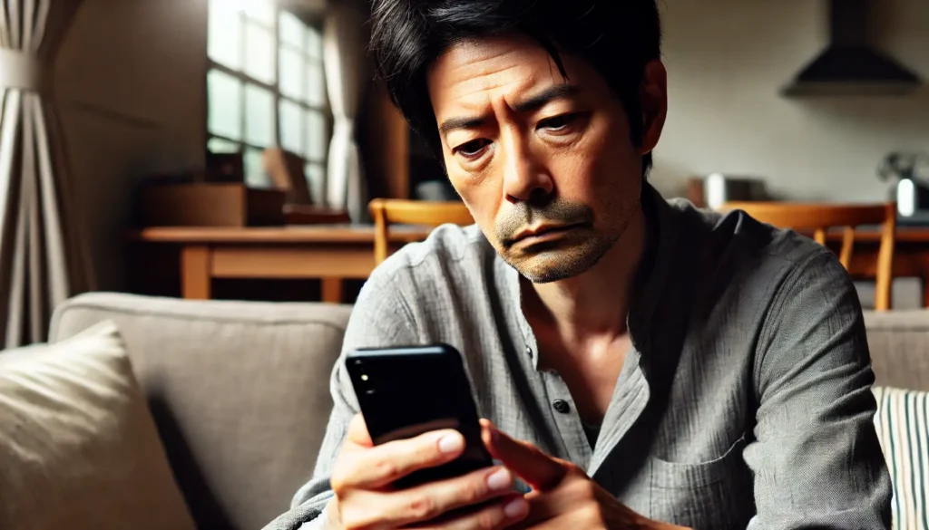 消費者金融のファーストプランの口コミを見る男性