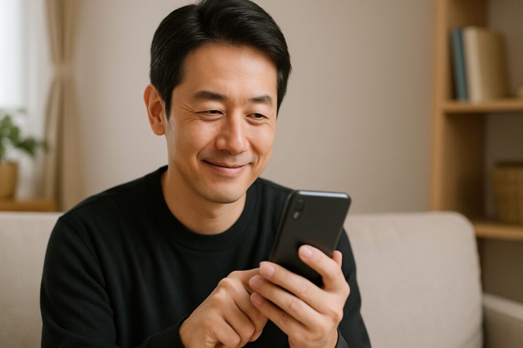 スーパーブラックから脱却するための方法をスマホで見る男性