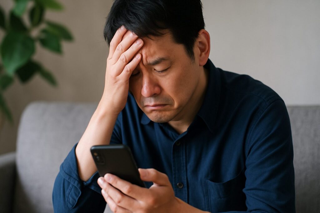ユニーファイナンスの悪い口コミを落ち込む男性