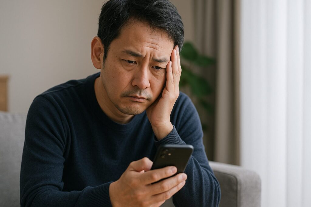 自分がスーパーブラックか確認している男性