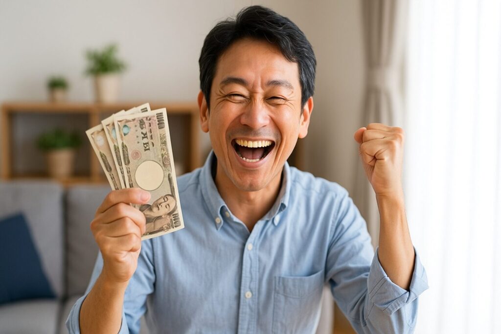 ブラックでも30万円借りれる街金から融資がおりて喜ぶ男性