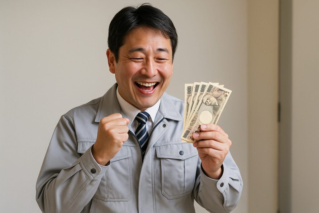 キャレントでお金を借りれて喜ぶ男性