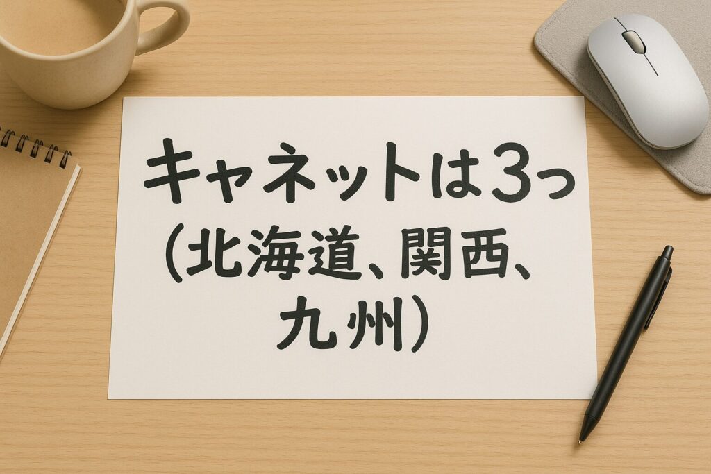 キャネットは3つ（北海道、関西、九州）存在する