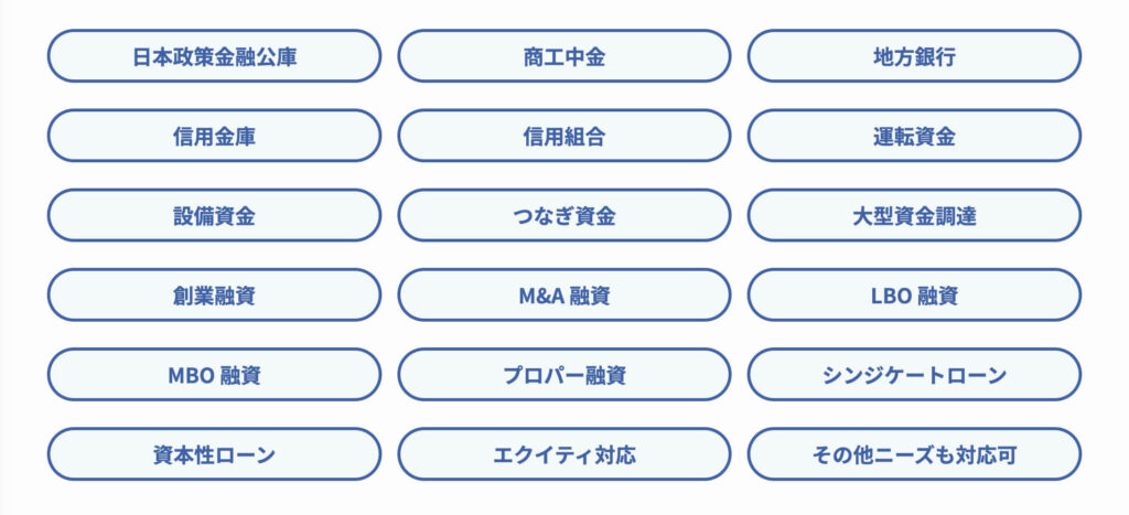 融資代行プロの対応可能な融資の種類