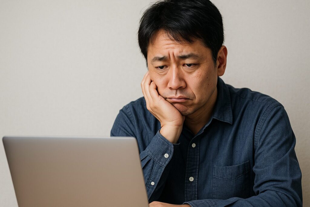 融資代行プロの悪い口コミを見て微笑む男性