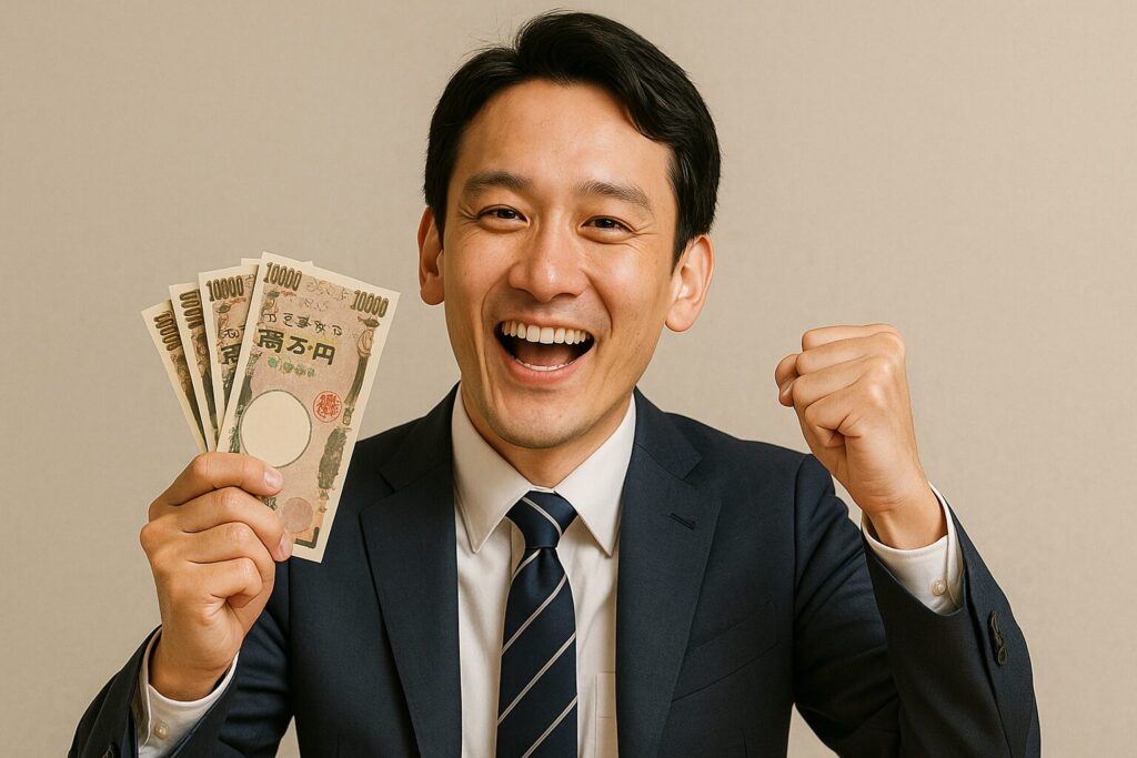 こくしんと共にオススメの審査が柔軟な消費者金融でお金を借りれて喜ぶ男性