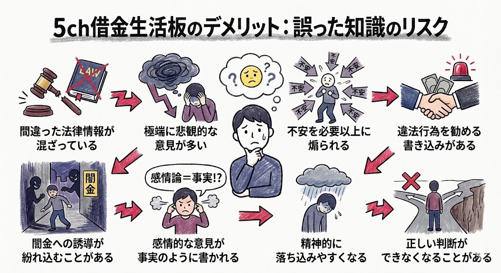 5chのデメリット：誤った法律知識や、絶望感を煽る書き込みに注意