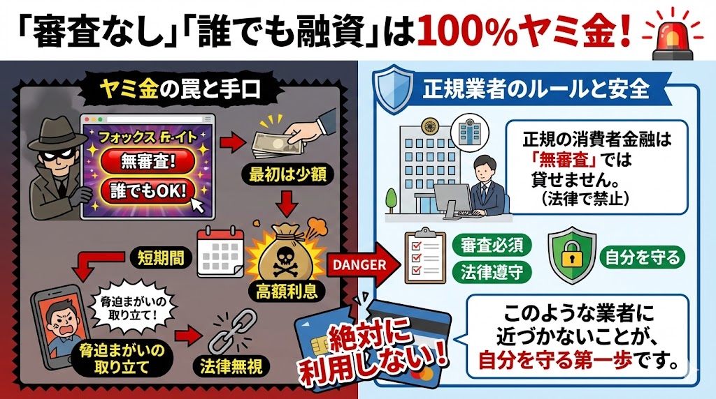 「審査なし」「誰でも融資」は100%ヤミ金！