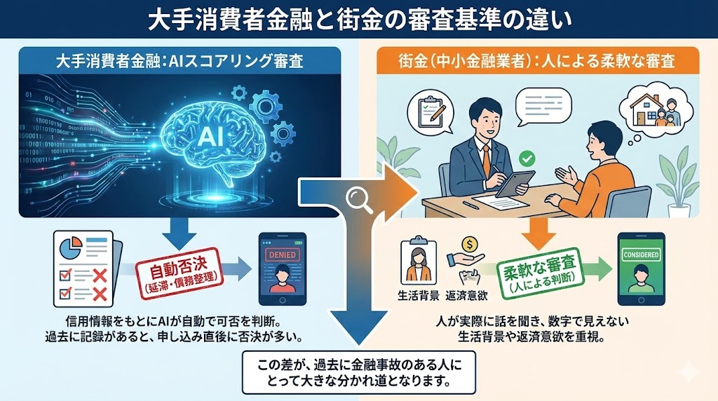 大手消費者金融（アコム・アイフル等）と街金の審査基準の違い