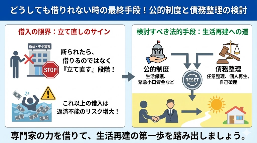 どうしても借りれない時の最終手段！公的制度と債務整理の検討