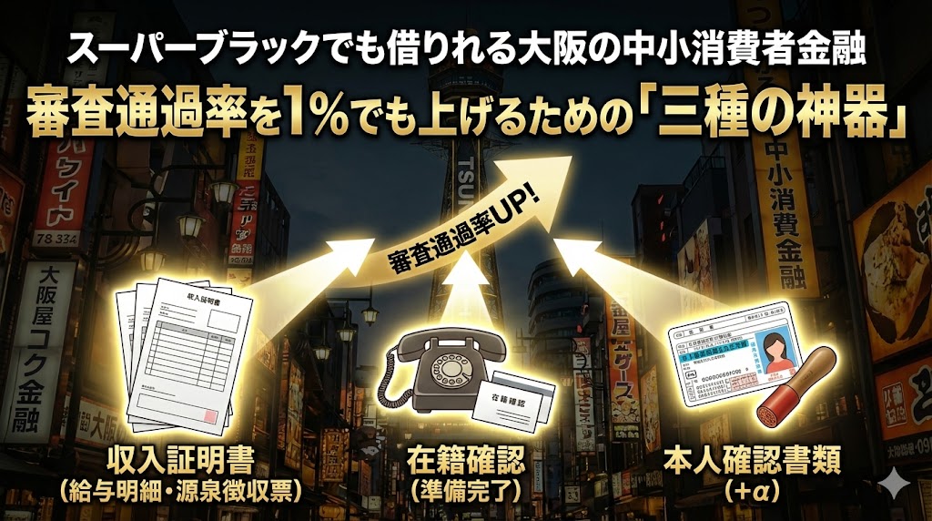 スーパーブラックでも借りれる大阪の中小消費者金融で審査通過率を1%でも上げるための「三種の神器」
