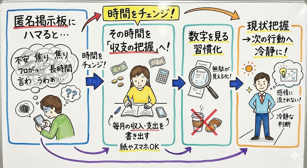 5chの匿名掲示板を見る時間を「収支の把握」にあてる