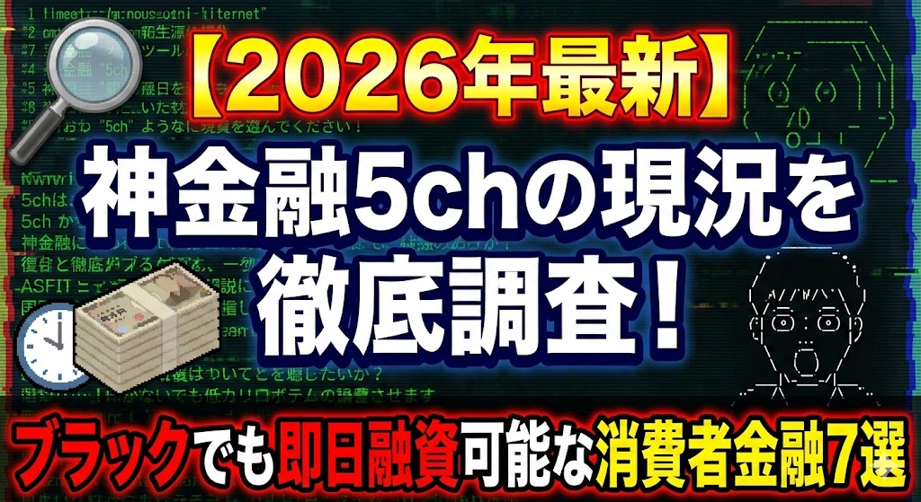【2026年最新】神金融5chの現況を徹底調査!ブラックでも即日融資可能な消費者金融7選