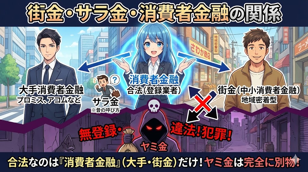 街金・サラ金・消費者金融の関係を表で整理