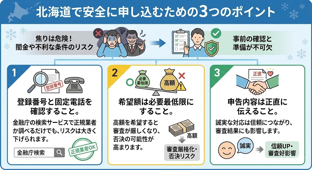 北海道で安全に申し込むための3つのポイント