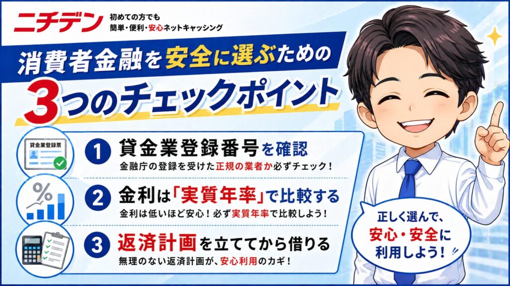 消費者金融を安全に選ぶための3つのチェックポイント