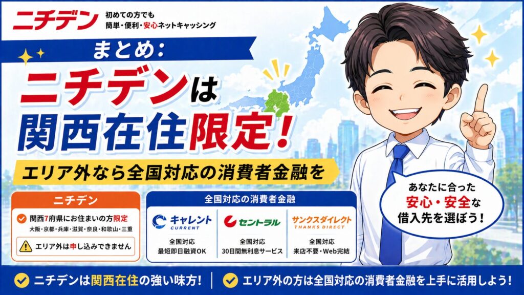 まとめ：ニチデンの5ch口コミ！関西在住なら検討の価値あり、エリア外なら全国対応の消費者金融を